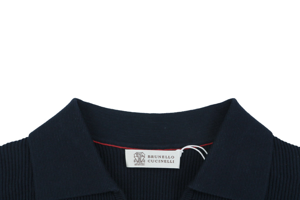 Balenciaga Seagull Collar Knit Polo Tee — Navy