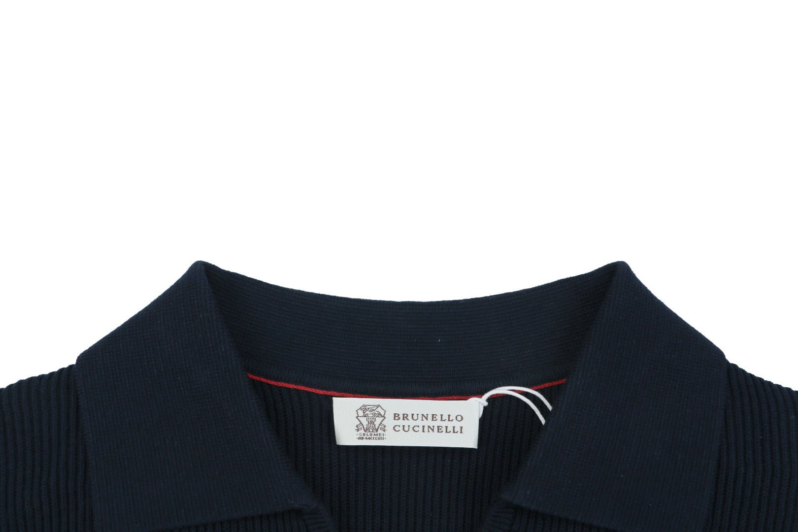 Balenciaga Seagull Collar Knit Polo Tee — Navy