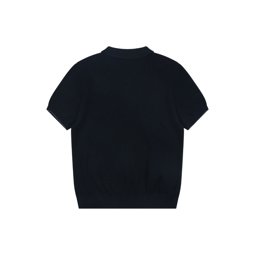 Balenciaga Seagull Collar Knit Polo Tee — Navy