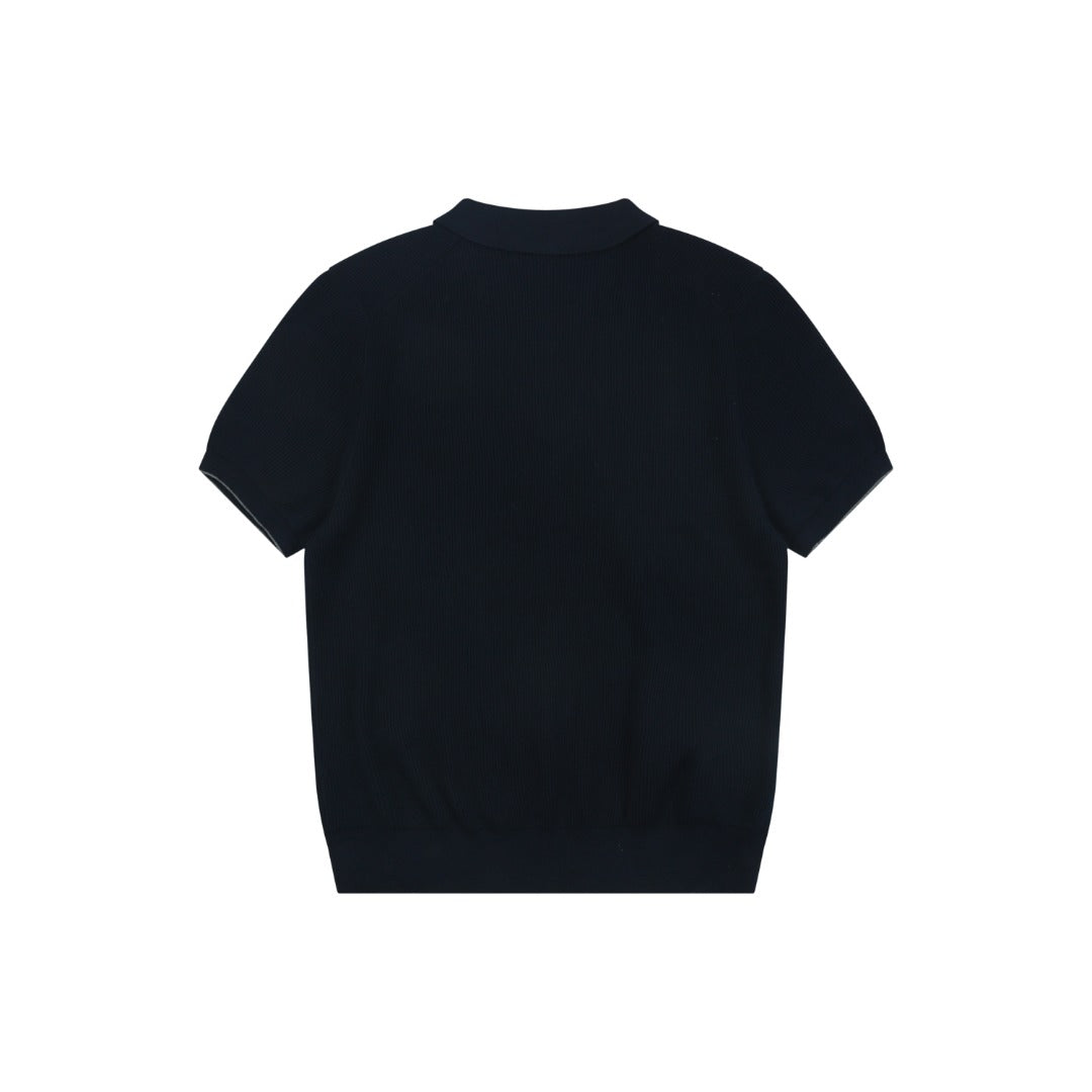 Balenciaga Seagull Collar Knit Polo Tee — Navy