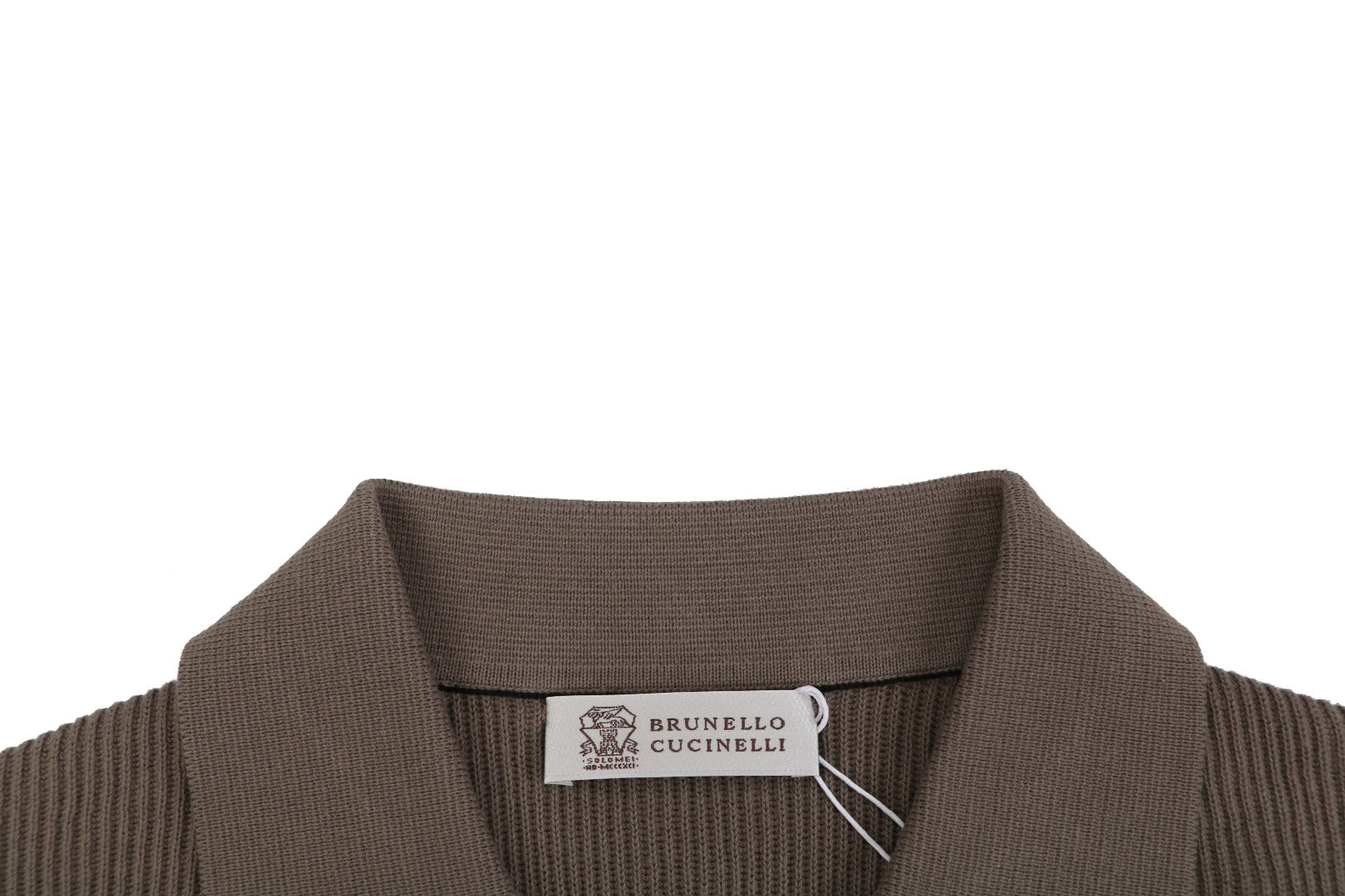 Balenciaga Seagull Collar Knit Polo Tee — Mocha
