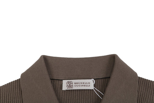 Balenciaga Seagull Collar Knit Polo Tee — Mocha
