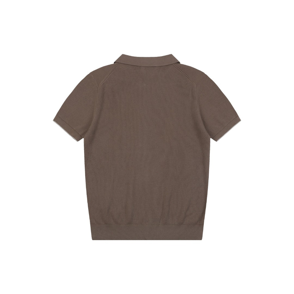 Balenciaga Seagull Collar Knit Polo Tee — Mocha