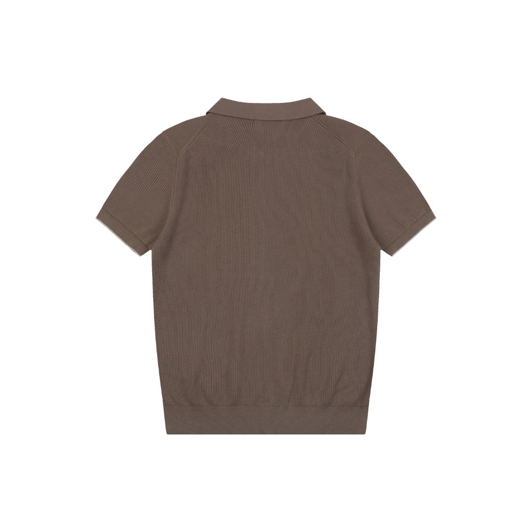 Balenciaga Seagull Collar Knit Polo Tee — Mocha