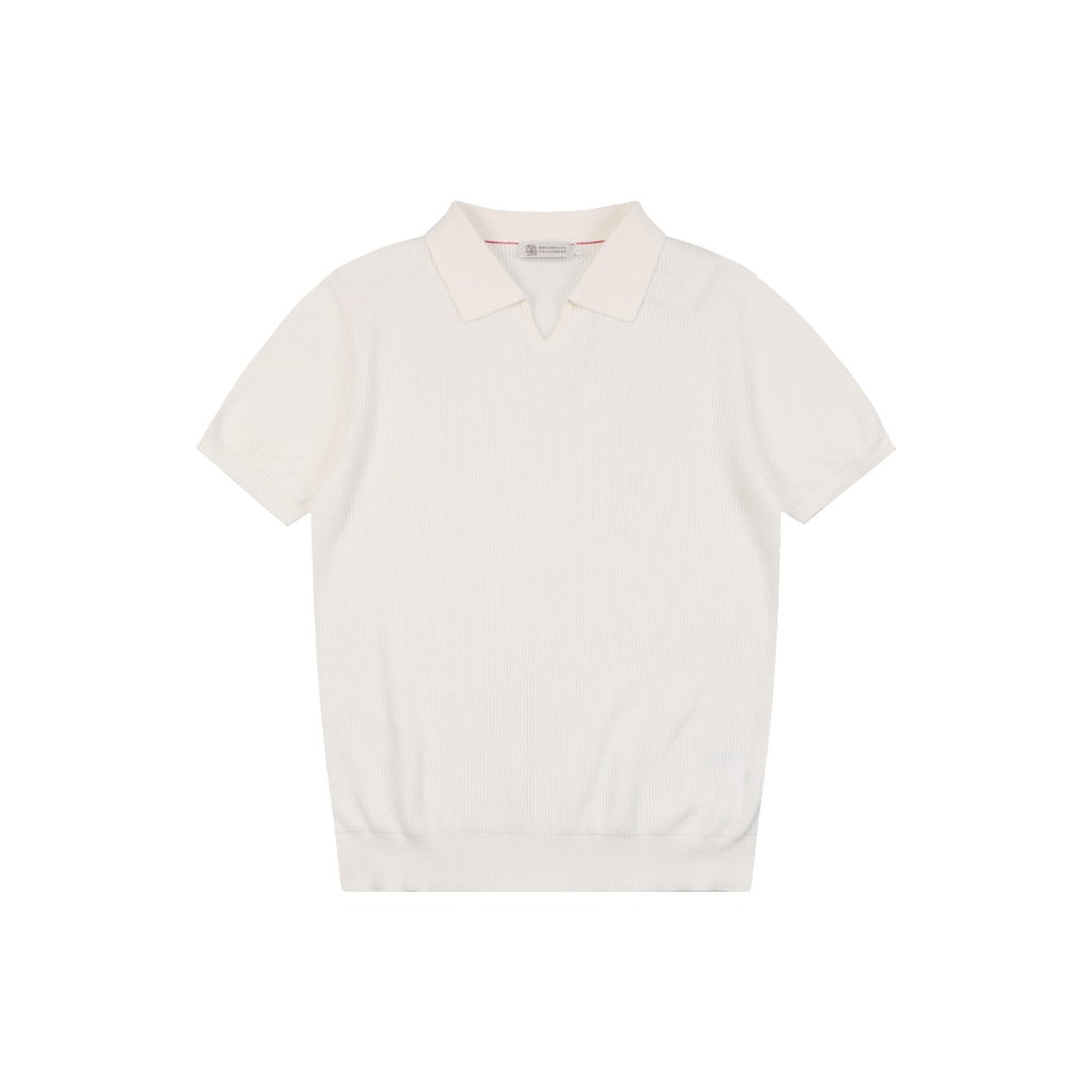 Balenciaga Seagull Collar Knit Polo Tee — Cream