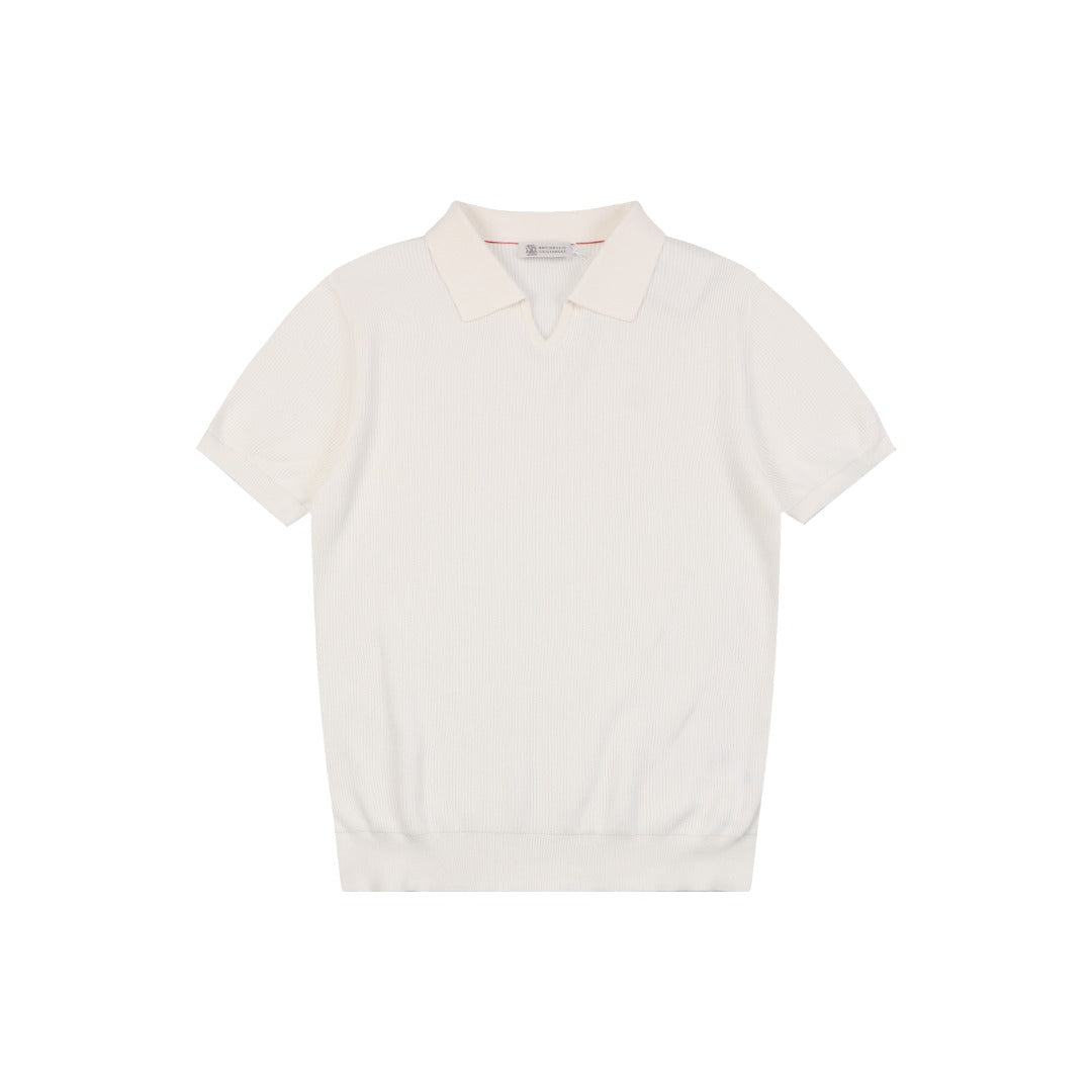 Balenciaga Seagull Collar Knit Polo Tee — Cream