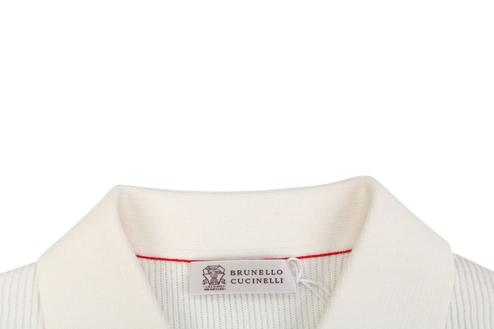 Balenciaga Seagull Collar Knit Polo Tee — Cream