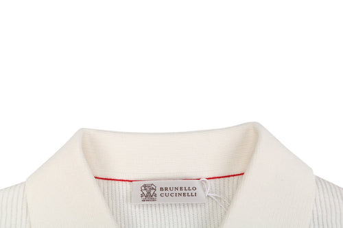 Balenciaga Seagull Collar Knit Polo Tee — Cream