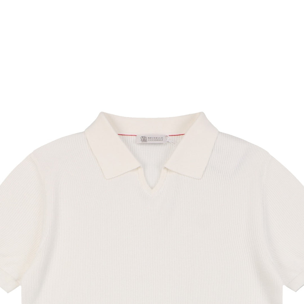 Balenciaga Seagull Collar Knit Polo Tee — Cream