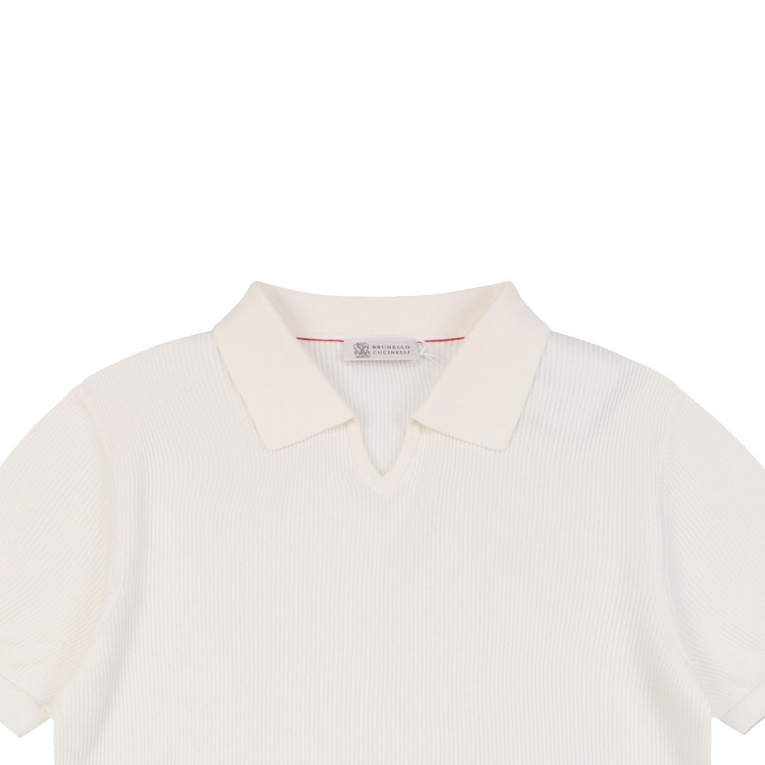 Balenciaga Seagull Collar Knit Polo Tee — Cream