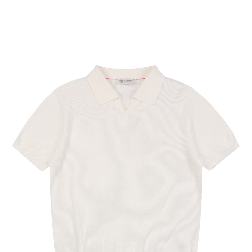 Balenciaga Seagull Collar Knit Polo Tee — Cream