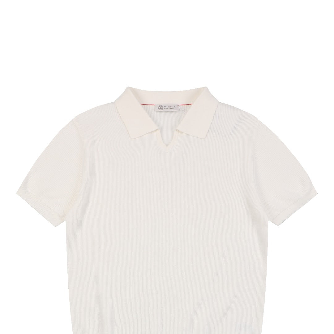 Balenciaga Seagull Collar Knit Polo Tee — Cream
