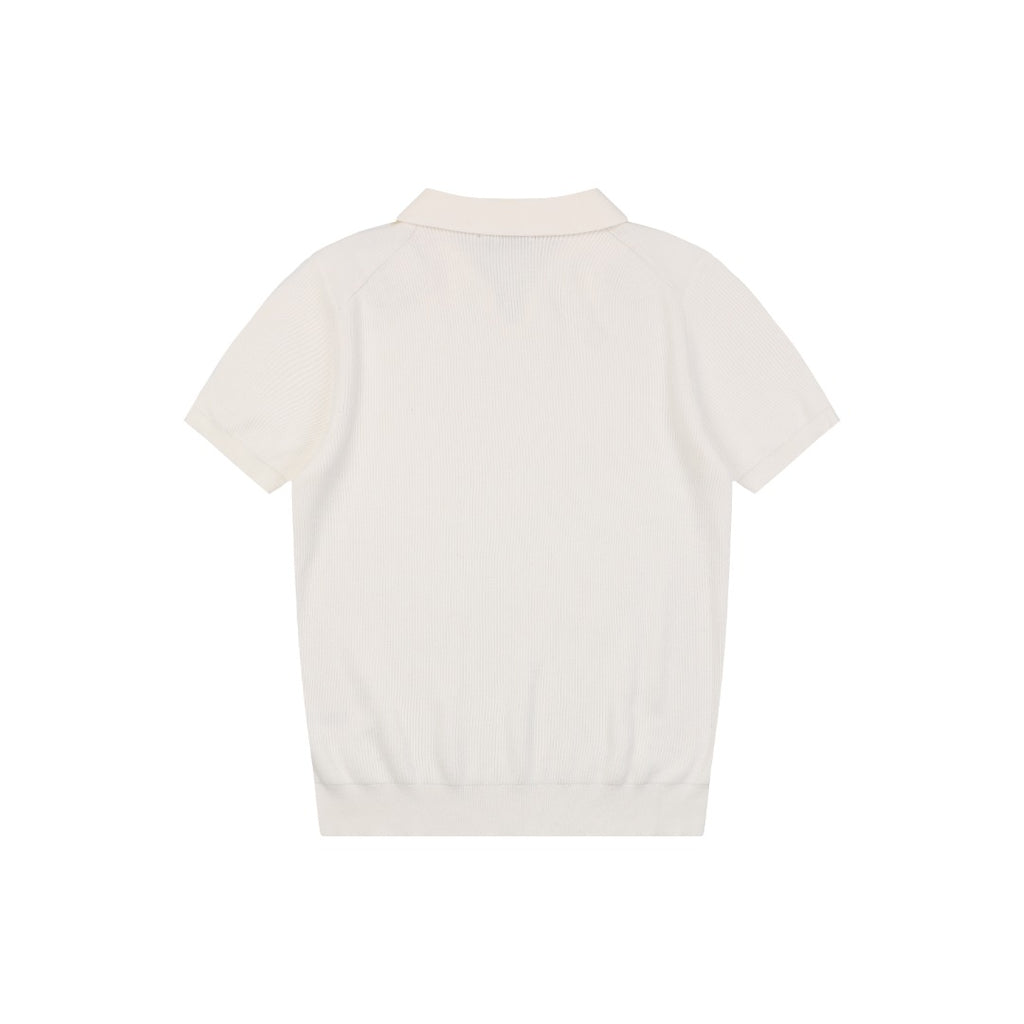 Balenciaga Seagull Collar Knit Polo Tee — Cream