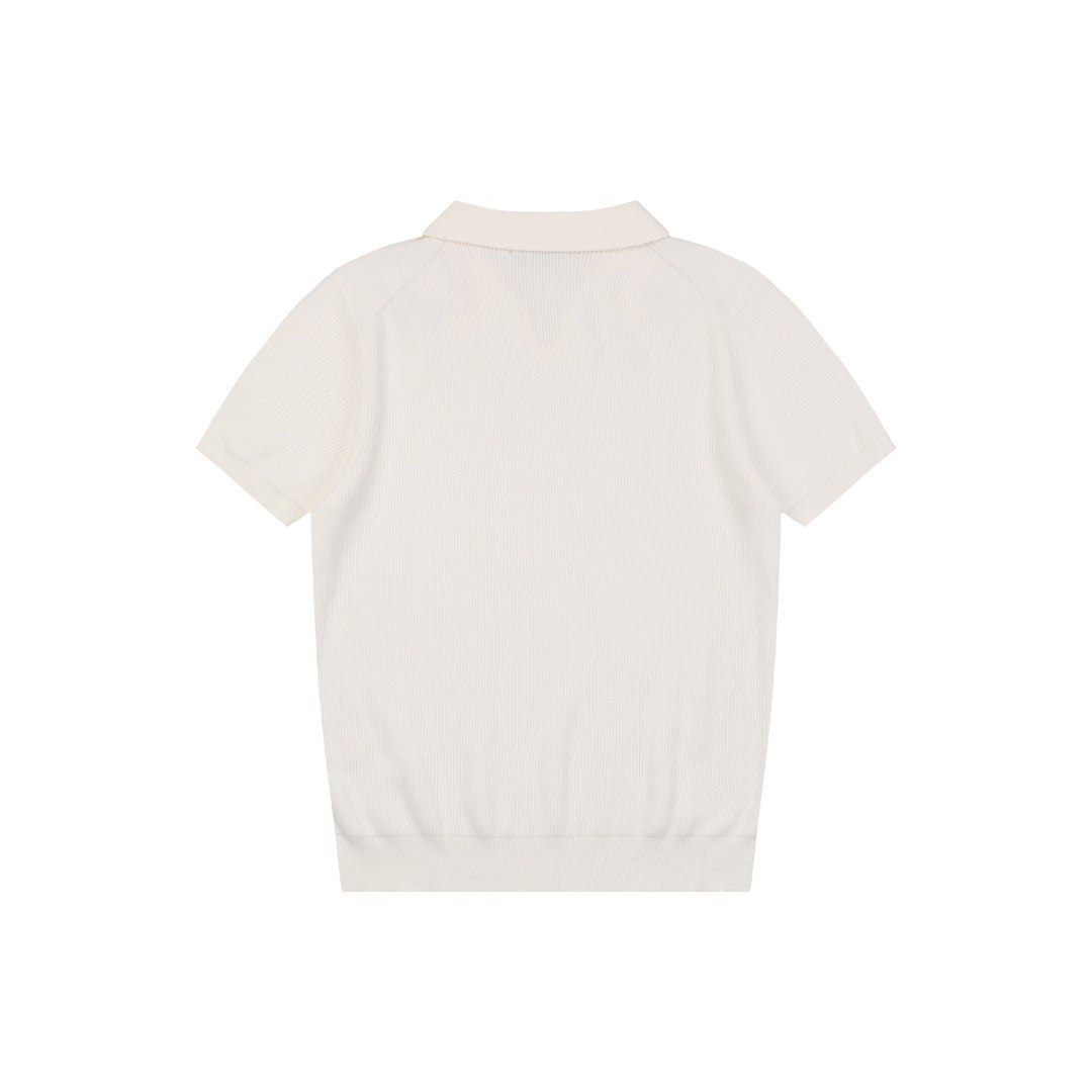 Balenciaga Seagull Collar Knit Polo Tee — Cream