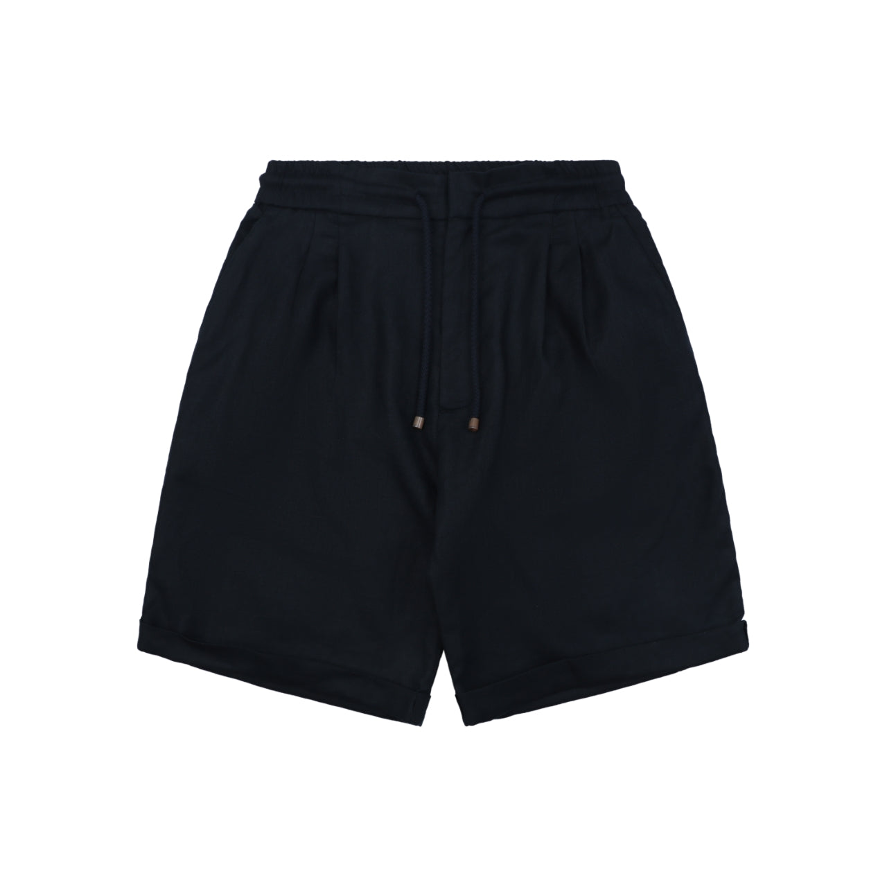Balenciaga Double-Pleat Linen Drawstring Shorts — Navy