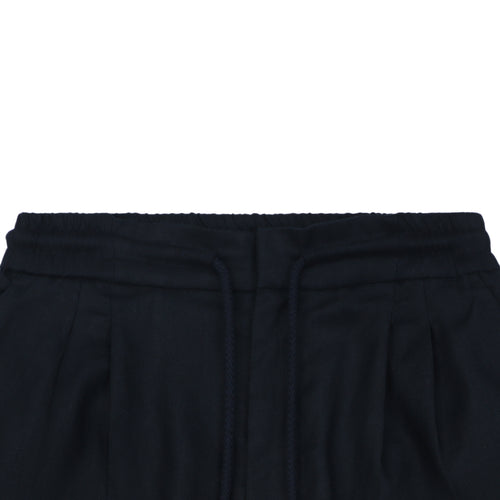 Balenciaga Double-Pleat Linen Drawstring Shorts — Navy