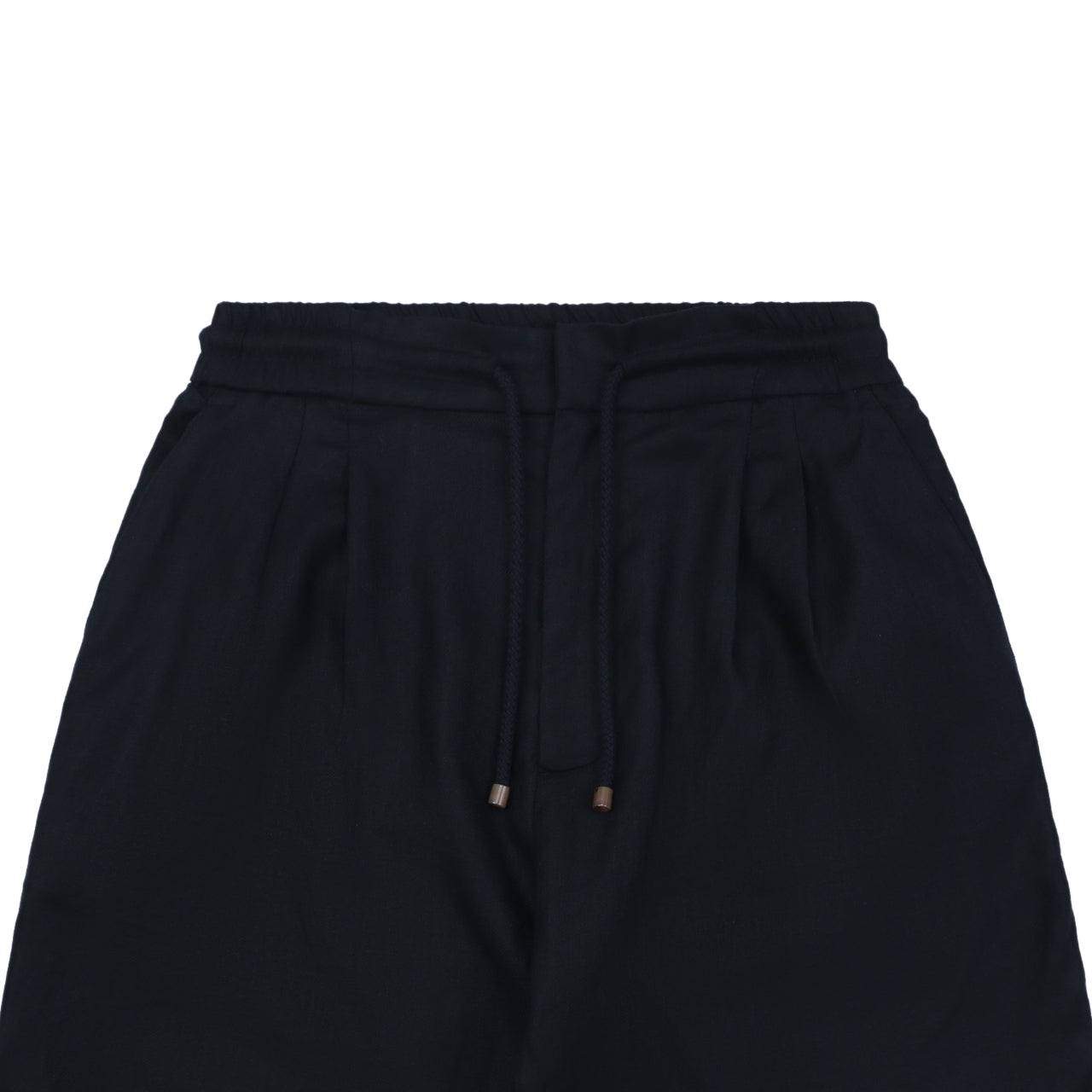 Balenciaga Double-Pleat Linen Drawstring Shorts — Navy