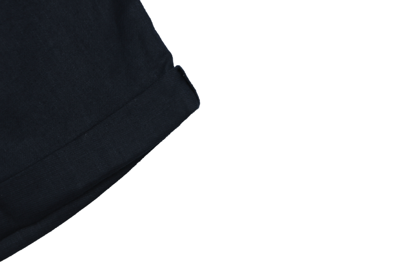 Balenciaga Double-Pleat Linen Drawstring Shorts — Navy