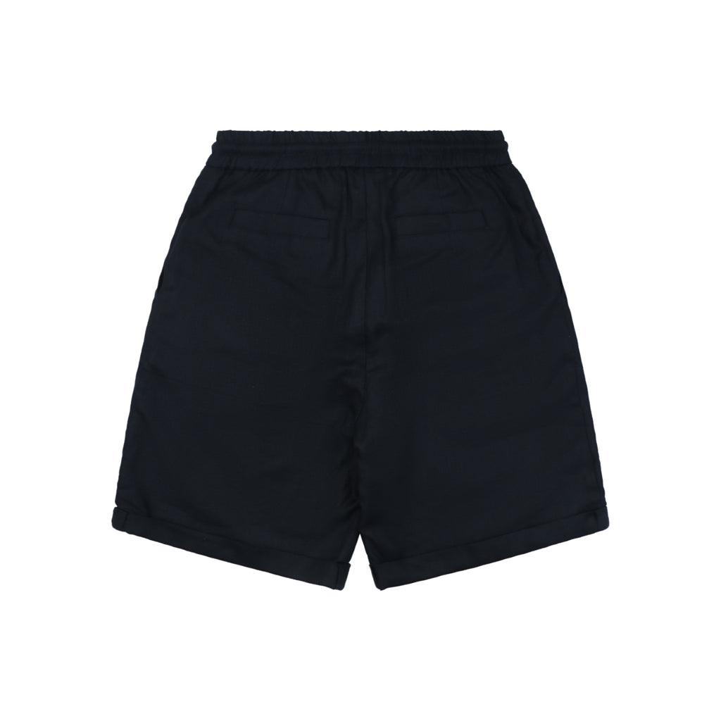 Balenciaga Double-Pleat Linen Drawstring Shorts — Navy