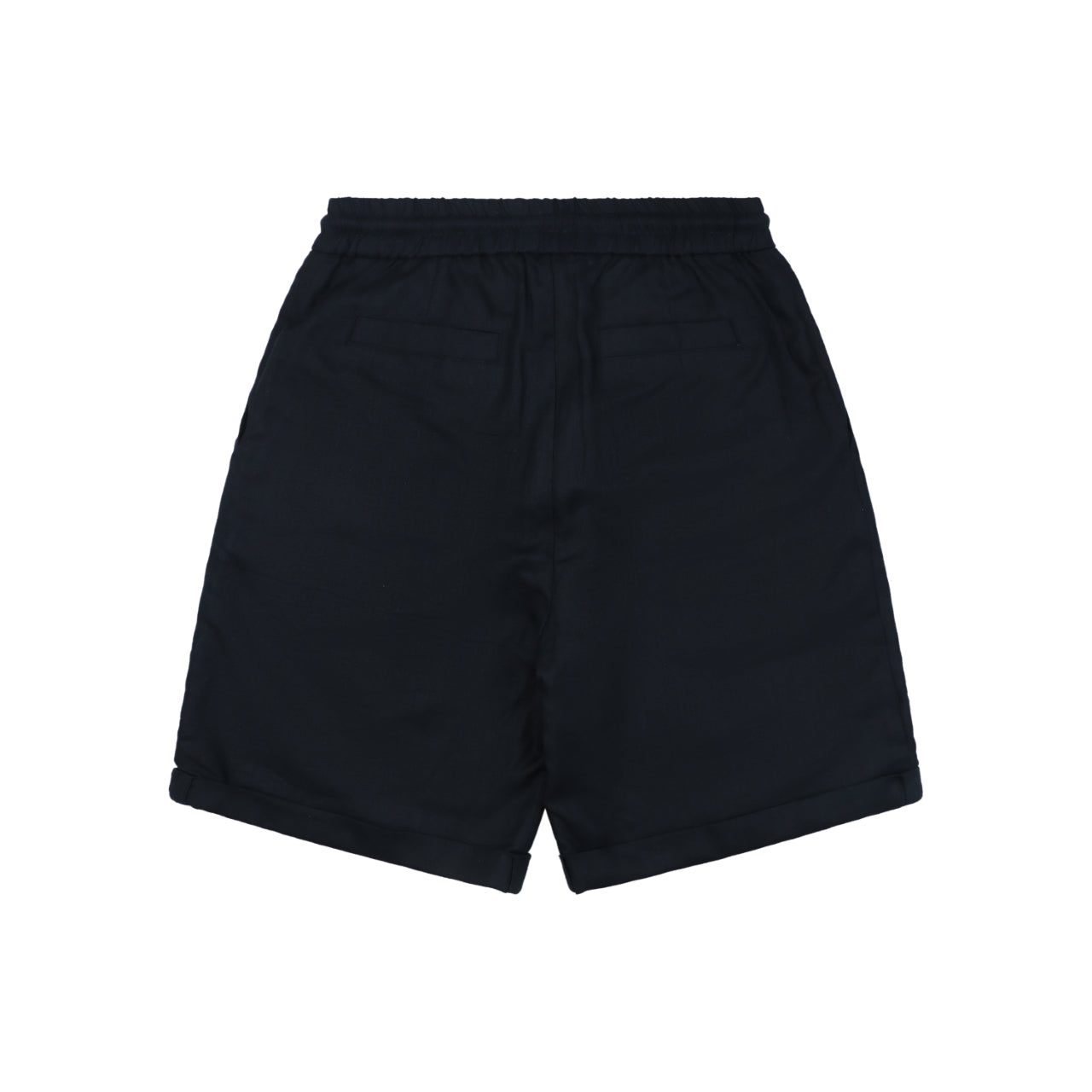 Balenciaga Double-Pleat Linen Drawstring Shorts — Navy