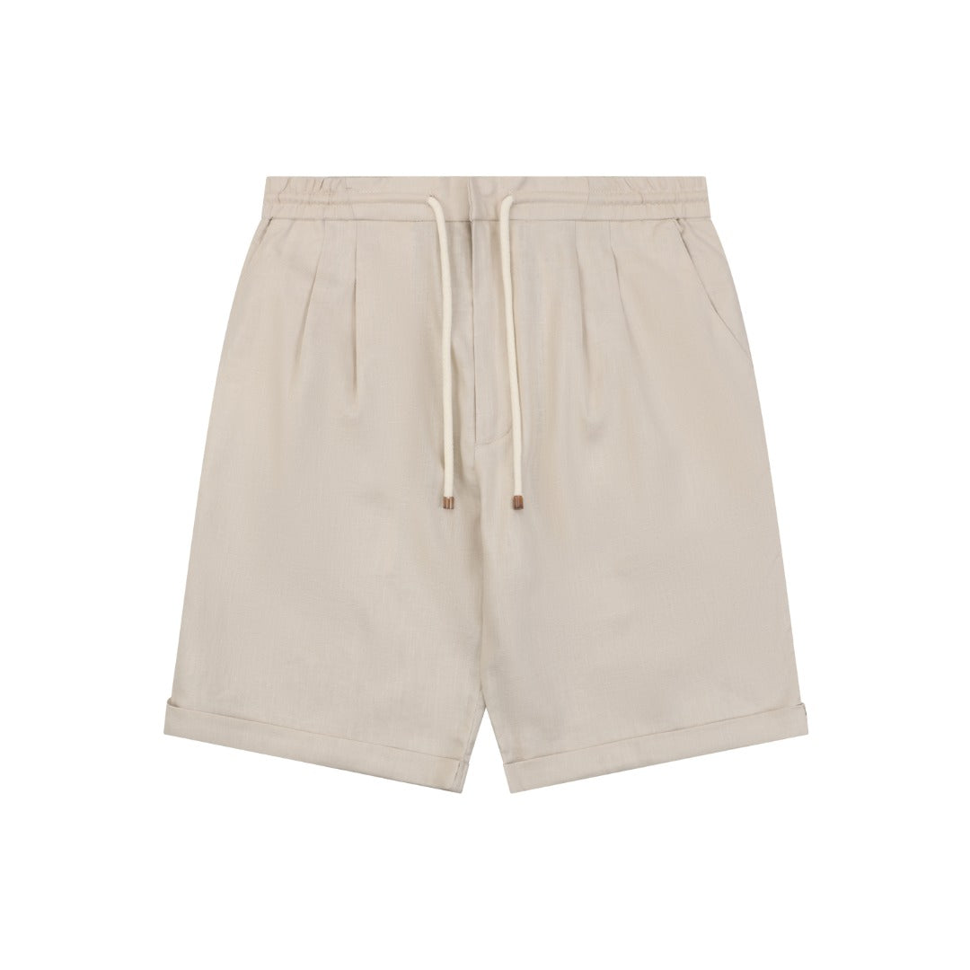 Balenciaga Double-Pleat Linen Drawstring Shorts — Stone