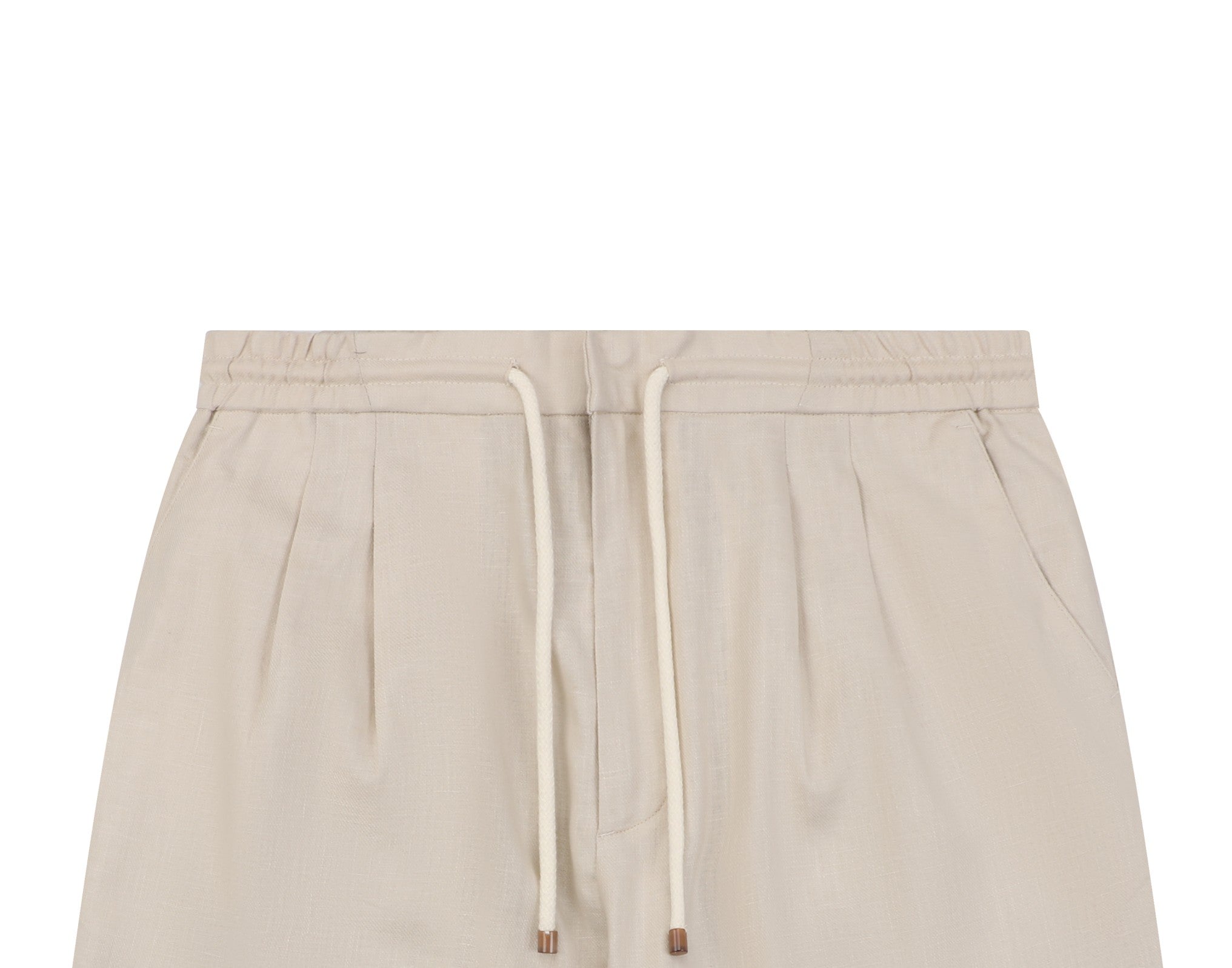 Balenciaga Double-Pleat Linen Drawstring Shorts — Stone