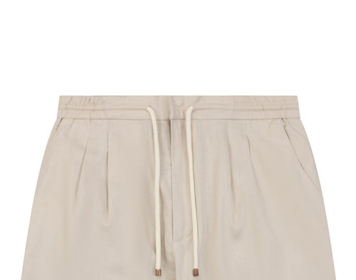 Balenciaga Double-Pleat Linen Drawstring Shorts — Stone