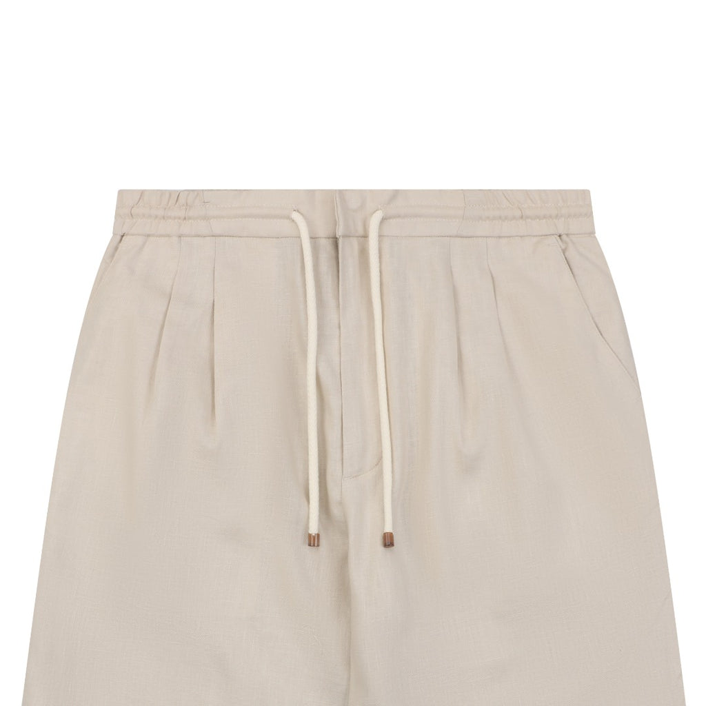 Balenciaga Double-Pleat Linen Drawstring Shorts — Stone