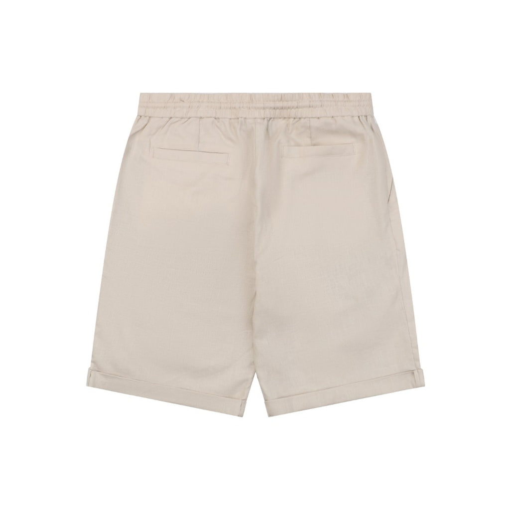 Balenciaga Double-Pleat Linen Drawstring Shorts — Stone