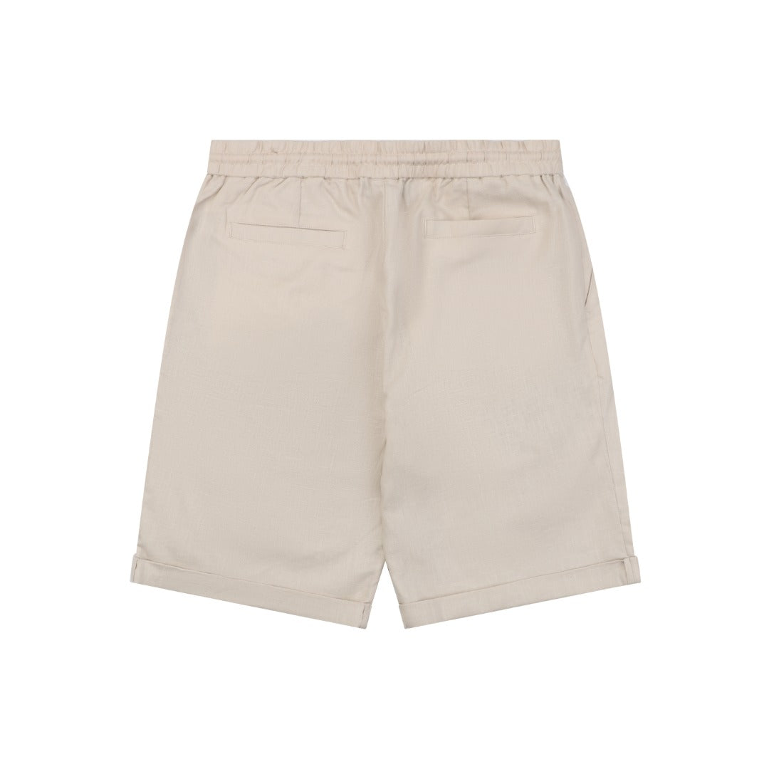Balenciaga Double-Pleat Linen Drawstring Shorts — Stone