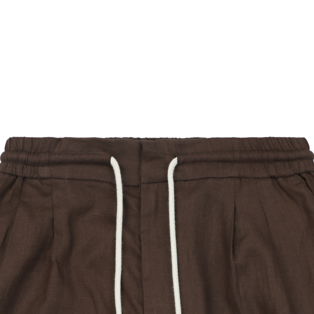 Balenciaga Double-Pleat Linen Drawstring Shorts — Brown