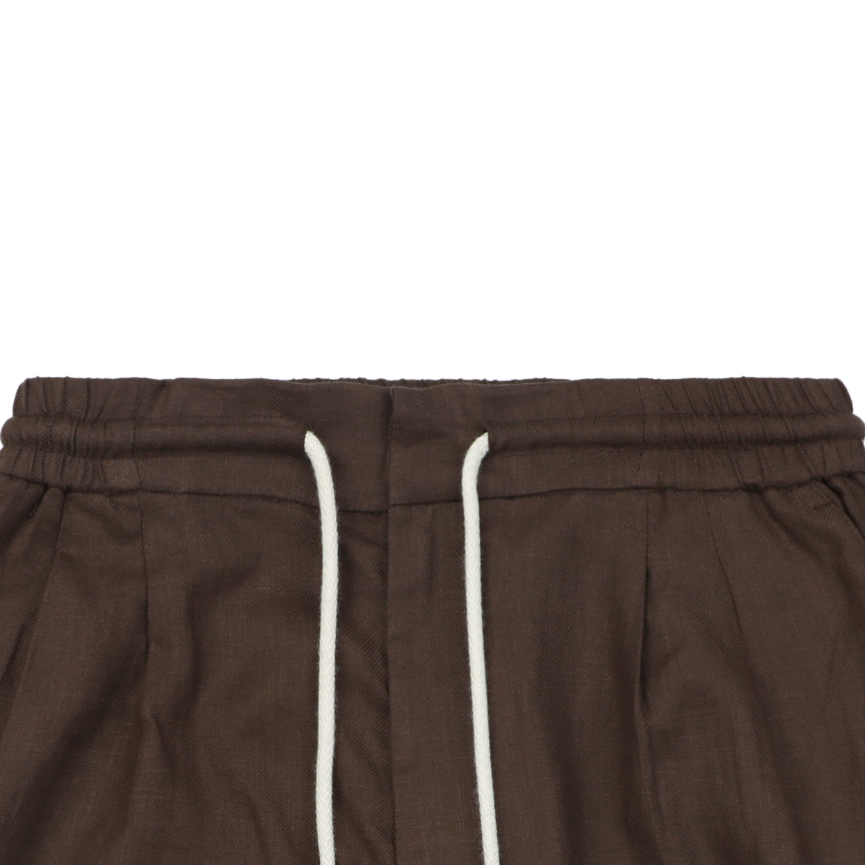 Balenciaga Double-Pleat Linen Drawstring Shorts — Brown