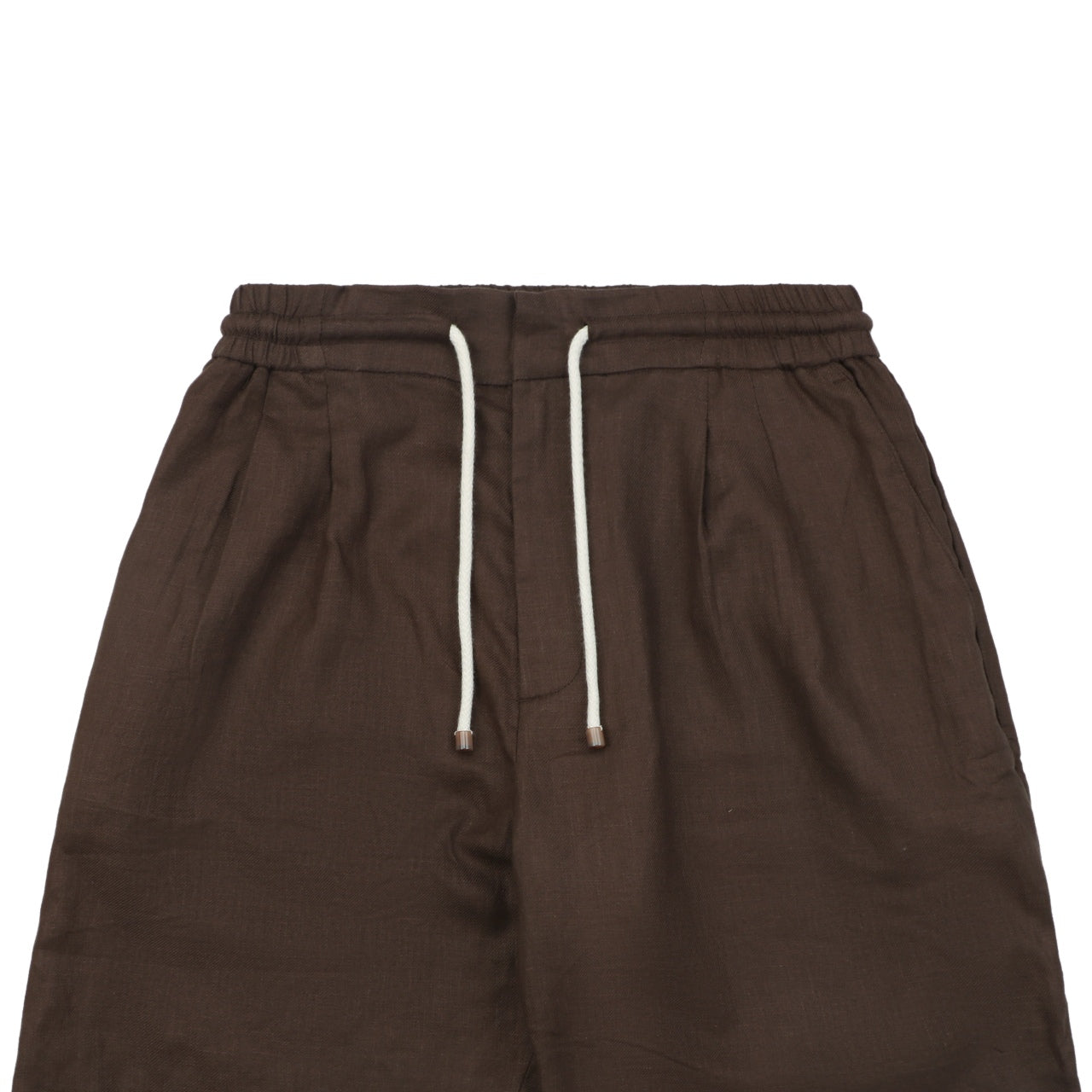 Balenciaga Double-Pleat Linen Drawstring Shorts — Brown