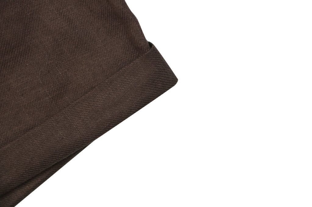 Balenciaga Double-Pleat Linen Drawstring Shorts — Brown