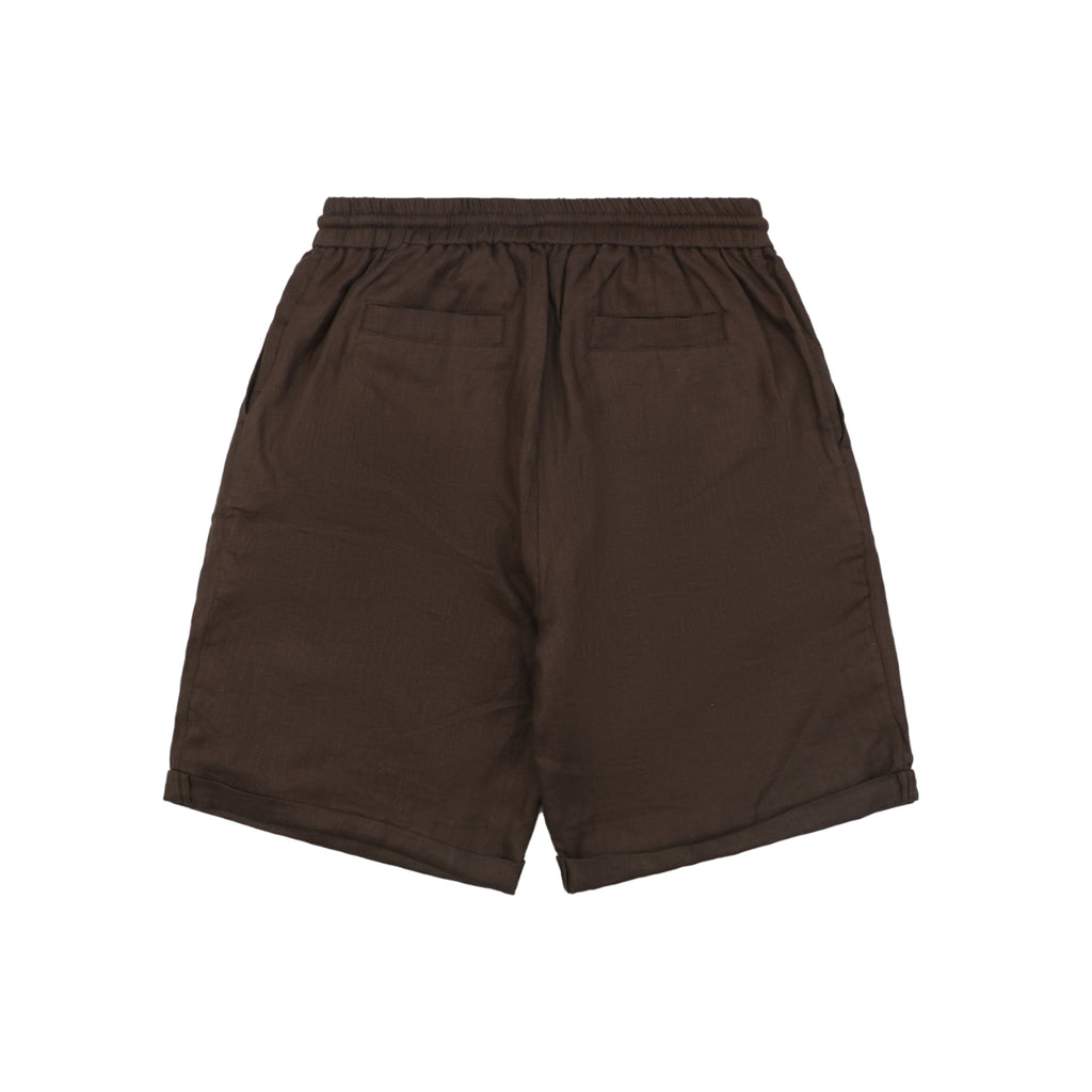 Balenciaga Double-Pleat Linen Drawstring Shorts — Brown