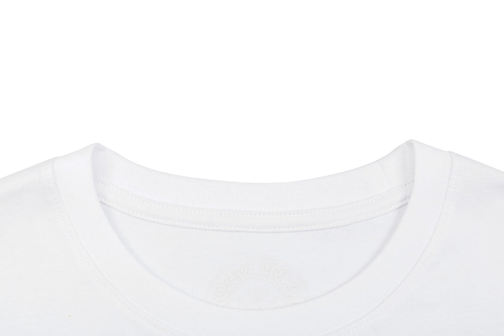 Chrome Hearts Cross Floral Sleeve Sanskrit Back Print Long-Sleeve Tee — White/Yellow