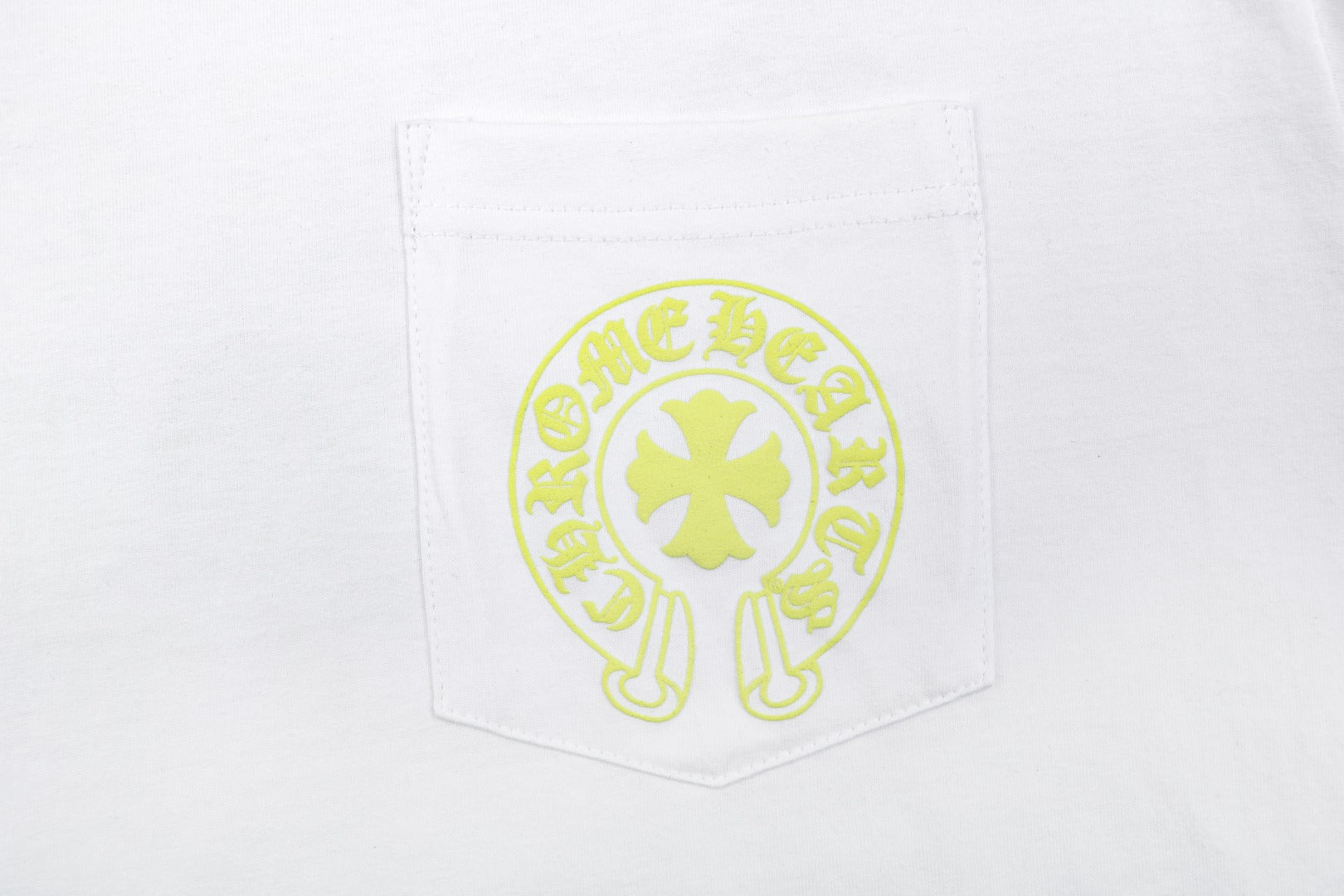 Chrome Hearts Cross Floral Sleeve Sanskrit Back Print Long-Sleeve Tee — White/Yellow