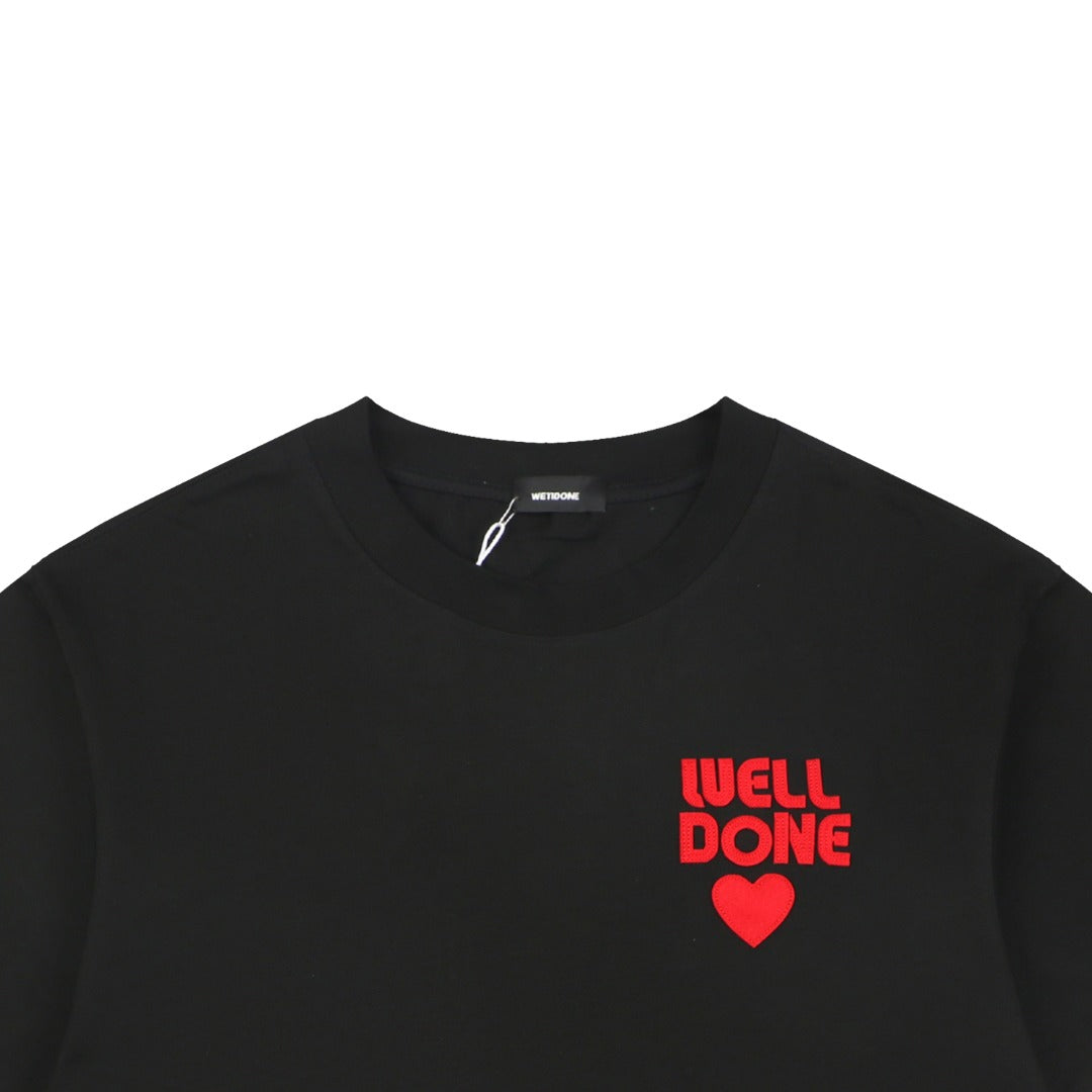 We11done Heart Logo Appliqué Embroidered Tee — Black