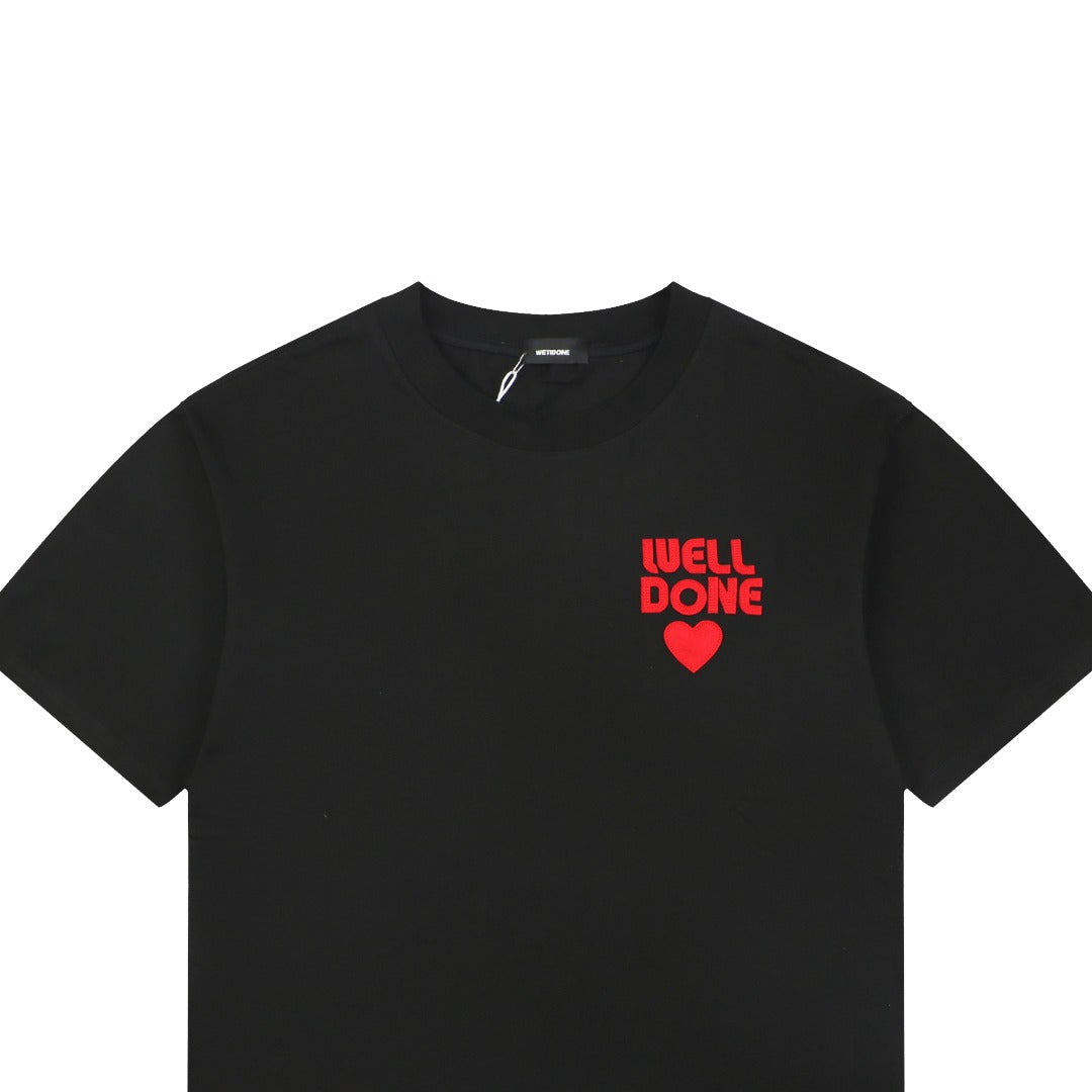 We11done Heart Logo Appliqué Embroidered Tee — Black