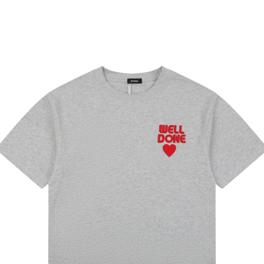 We11done Heart Logo Appliqué Embroidered Tee — Grey