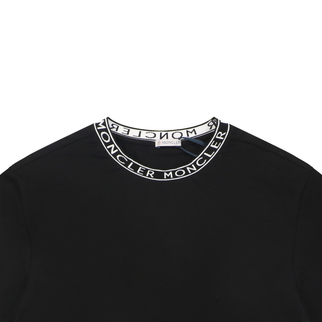 Moncler Logo Rib-Collar Tee — Black
