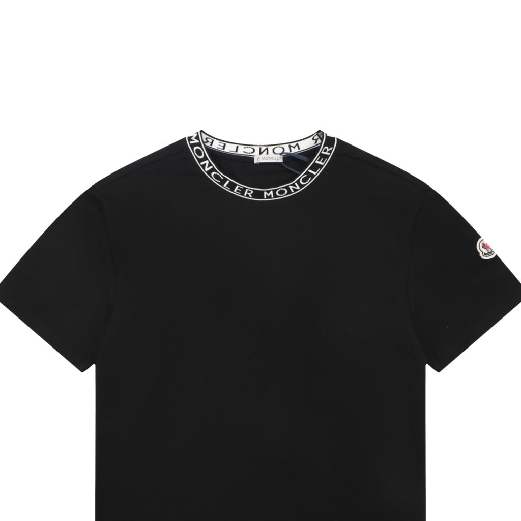 Moncler Logo Rib-Collar Tee — Black