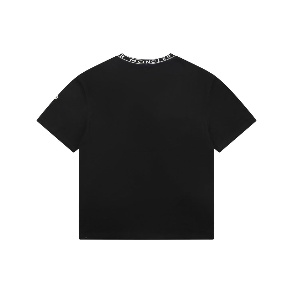 Moncler Logo Rib-Collar Tee — Black