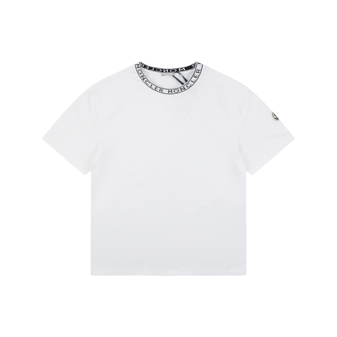 Moncler Logo Rib-Collar Tee — White