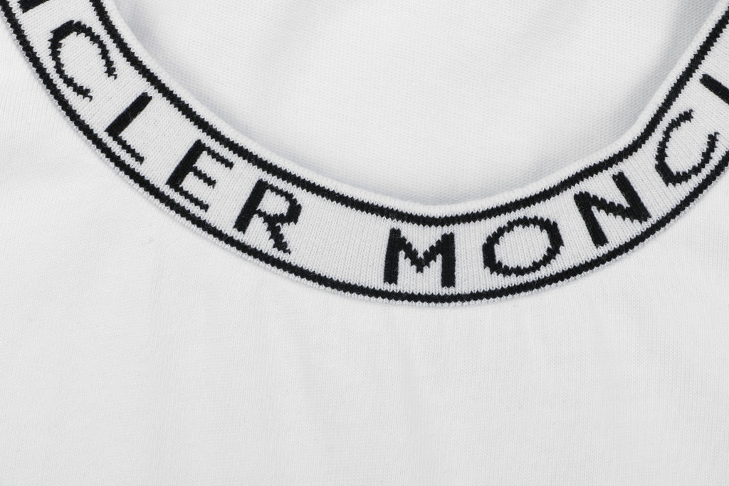 Moncler Logo Rib-Collar Tee — White