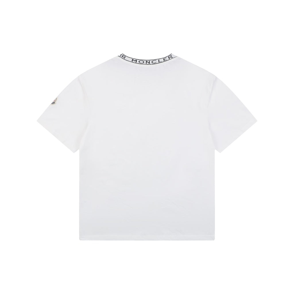 Moncler Logo Rib-Collar Tee — White