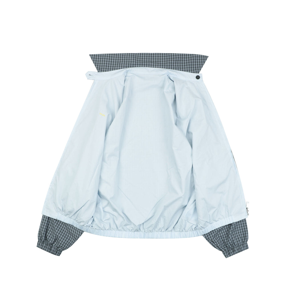 Prada Reversible Houndstooth Check Zip Jacket — Grey/Ice Blue