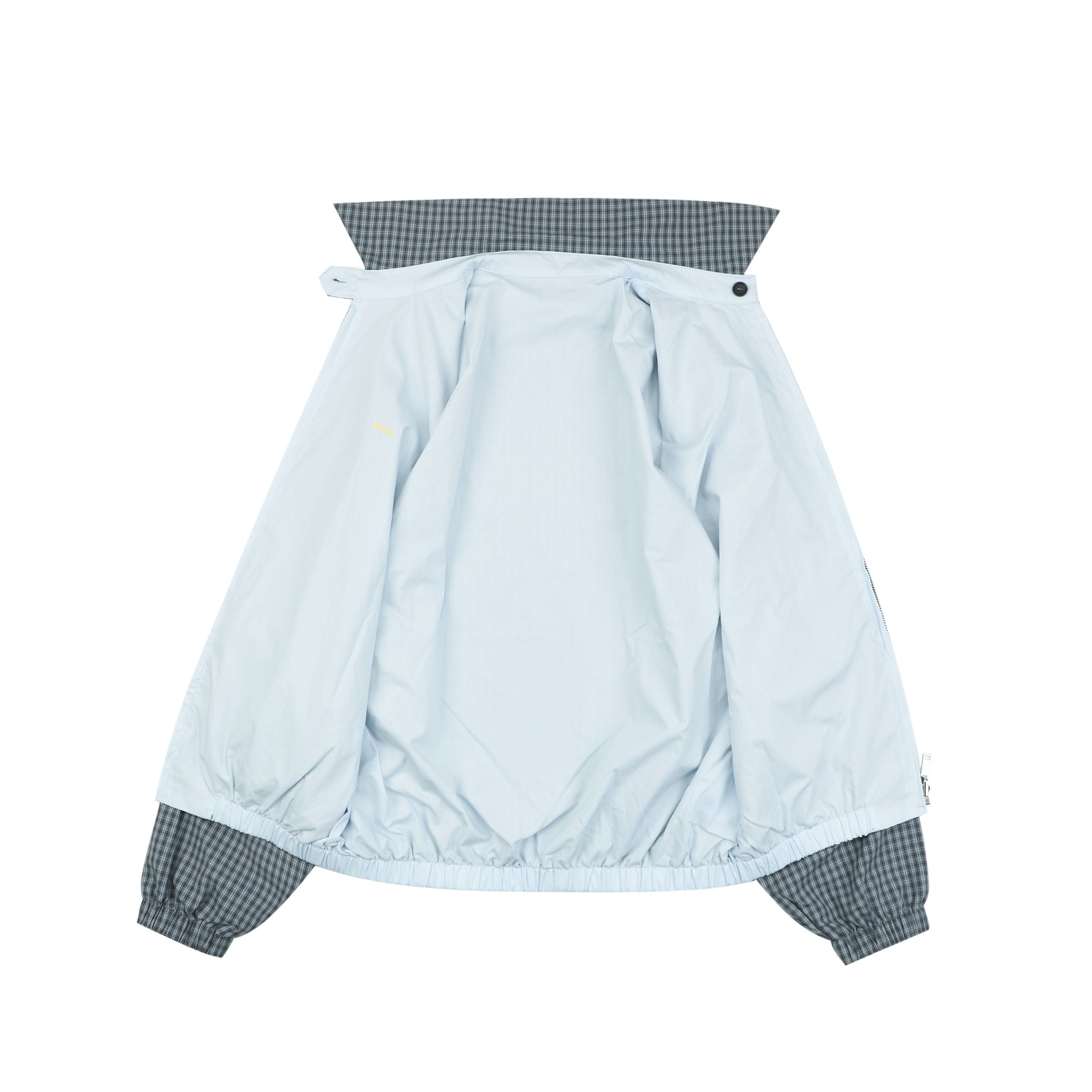Prada Reversible Houndstooth Check Zip Jacket — Grey/Ice Blue