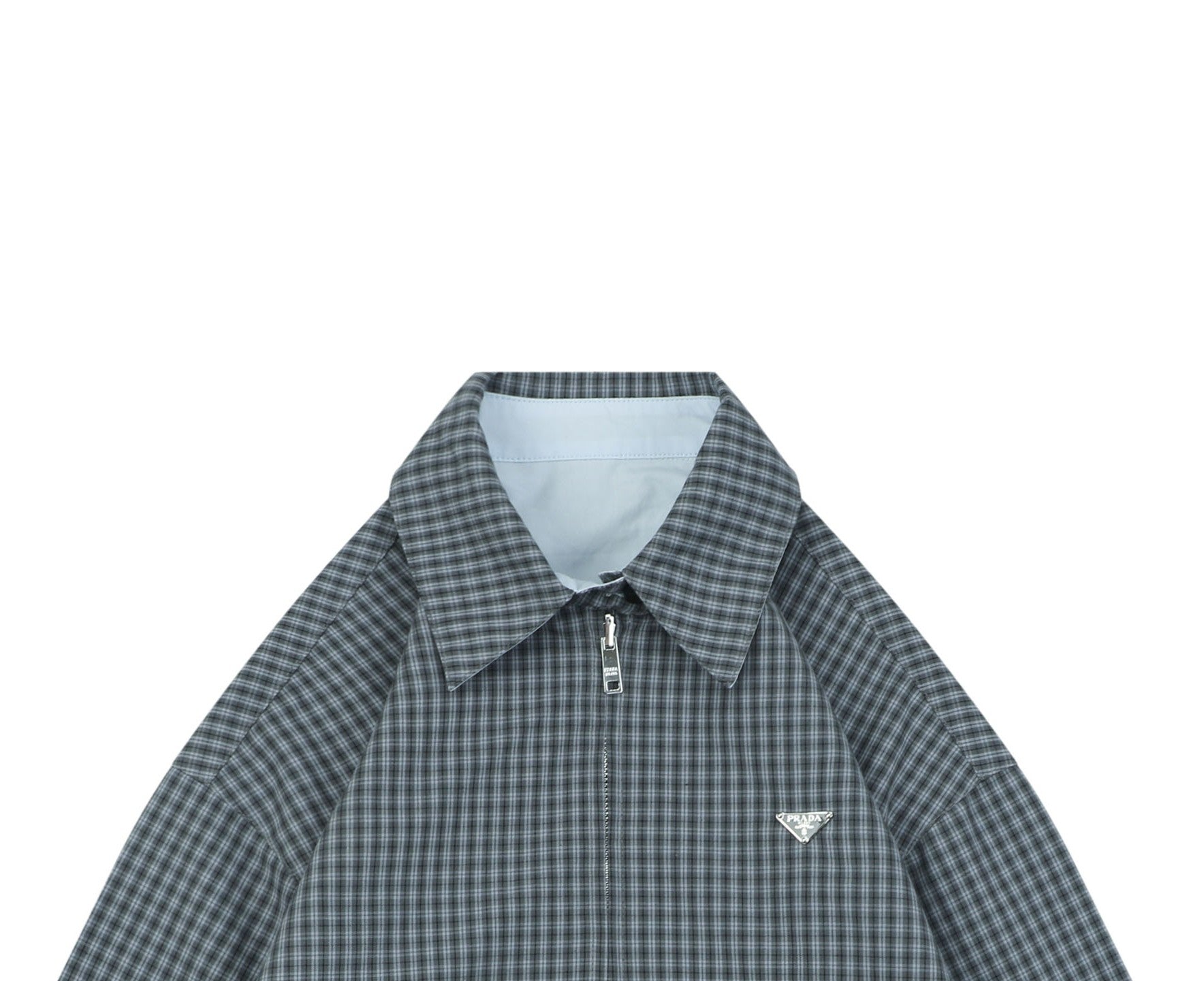 Prada Reversible Houndstooth Check Zip Jacket — Grey/Ice Blue