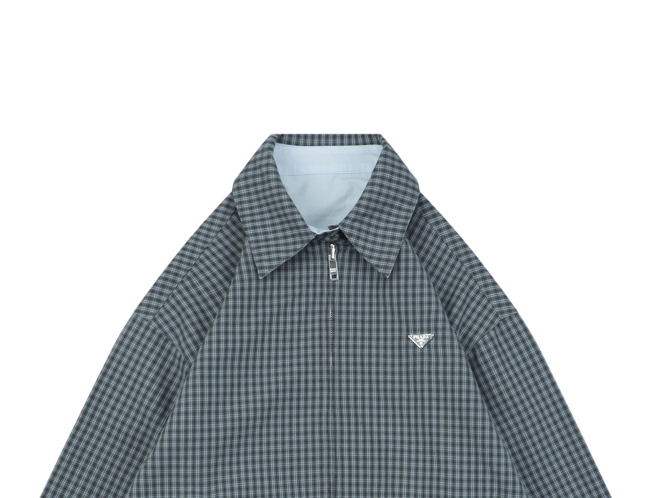Prada Reversible Houndstooth Check Zip Jacket — Grey/Ice Blue